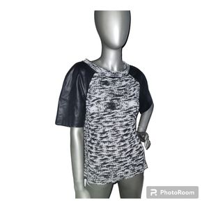 Black and White Robert Rodriguez Knit and Leather Top